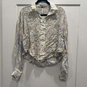 Free people button down blouse blue cream